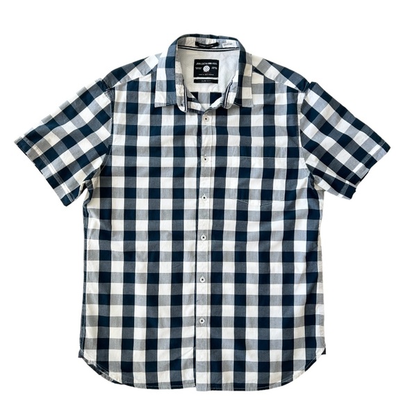 Men’s Cactus Blue & white Gingham Button Down Short Sleeve Shirt - Picture 1 of 10
